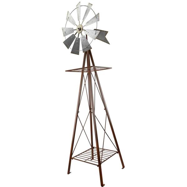Unbranded 100 in. Large Galvanized and Rust Windmill