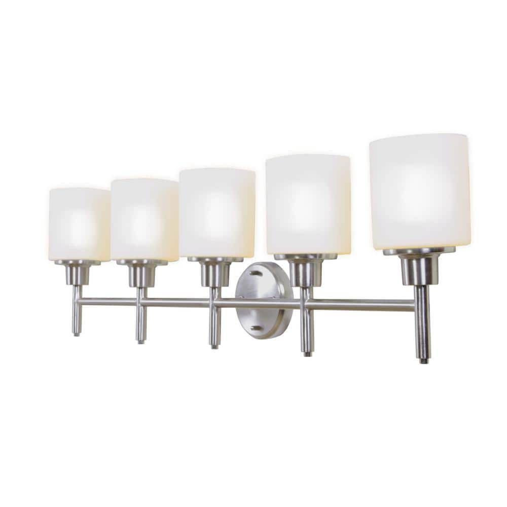 Aubrey 5-Light Satin Nickel Vanity Light with Frosted Glass Shades