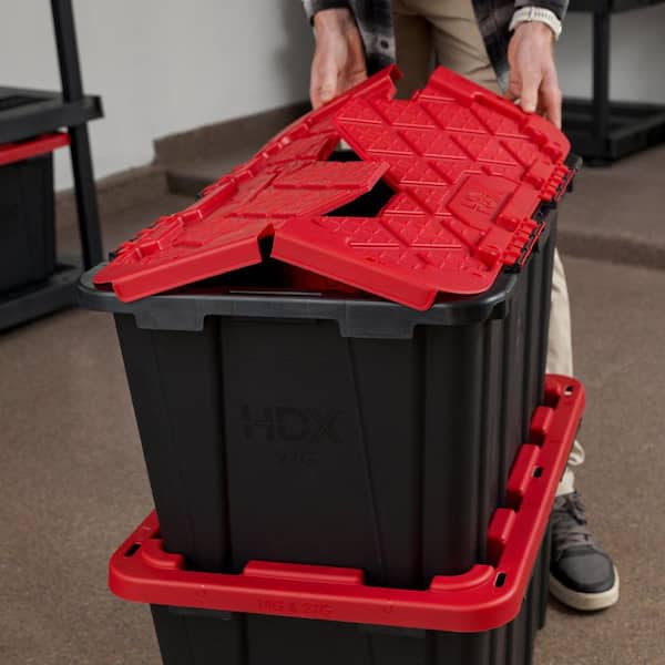 HDX 27 Gal. Black Flip-Top Tough Tote with Red Lid 999-27G-F-HDXR