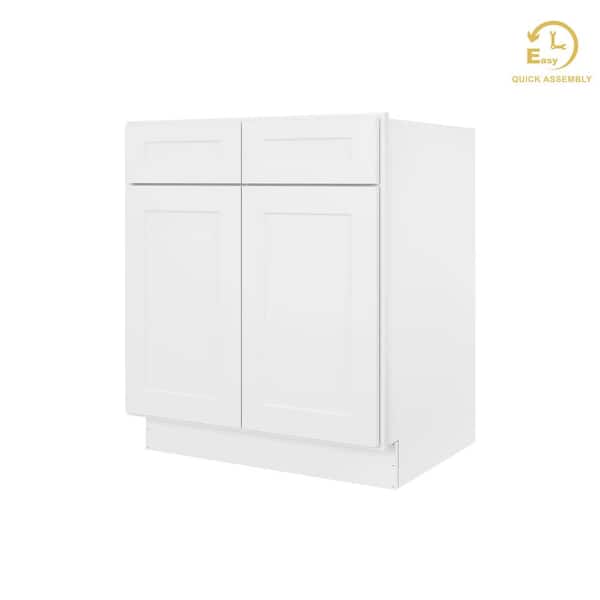 HOMLUX Easy-DIY 30 in. W x 21 in. D x 34.5 in. H Ready to Assemble Bath Vanity Cabinet without Top in Shaker White