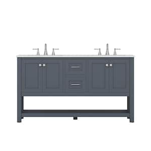 Wilmington 60 in. W x 34.2 in. H x 22 in. D Vanity in Gray with Marble Vanity Top in White with White Basin