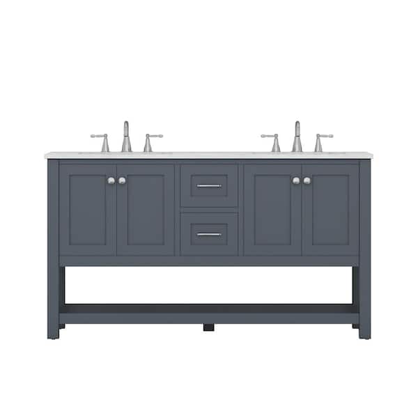 Alya Bath Wilmington 60 in. W x 34.2 in. H x 22 in. D Vanity in Gray with Marble Vanity Top in White with White Basin