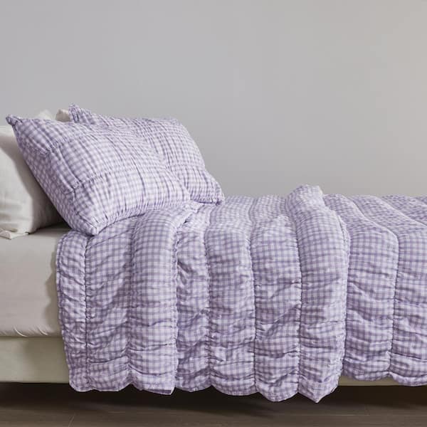 Gingham Quilt Set With Shams (Full / Queen, Purple)