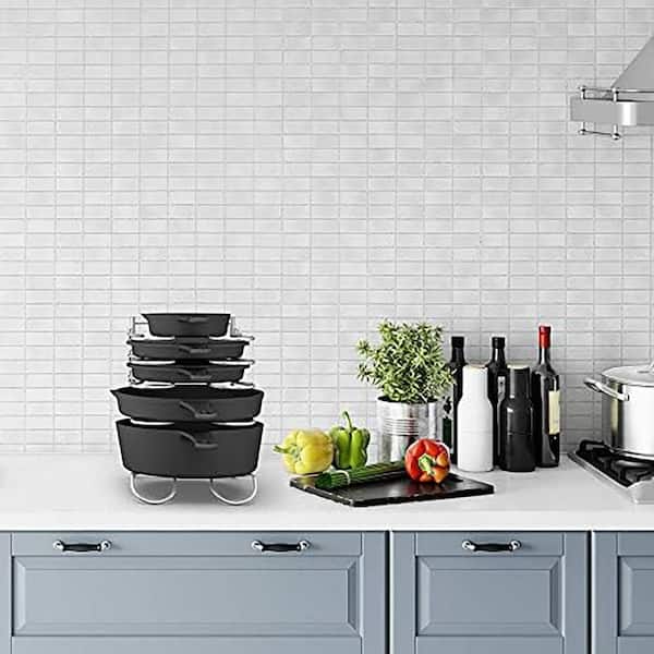 Chrome Adjustable Pan and Pot Lid Rack Kitchen Cabinet Organizer with 5 Dividers for Cookware Storage