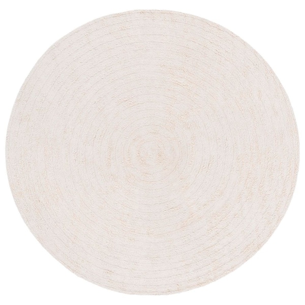 SAFAVIEH Easy Care Ivory 6 ft. x 6 ft. Machine Washable High-Low Dendric Solid Round Area Rug