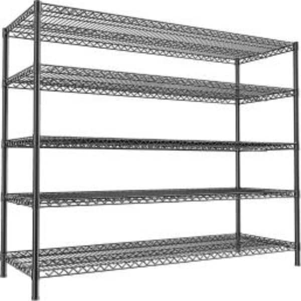 Heavy‑Duty 5‑Tier Black Wire Shelving Unit,47"W×18"D×72"H,3300‑lb Freestanding with Leveling Feet