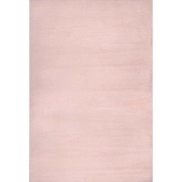 nuLOOM Layne Soft Silky Faux Rabbit Fur Pink Doormat 3 ft. x 5 ft. Indoor Area Rug