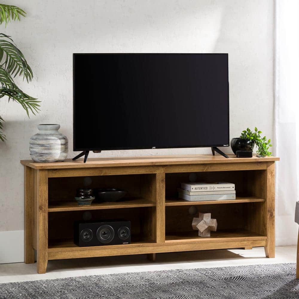 Classic Barnwood 58" Transitional TV Stand with Adjustable Shelving