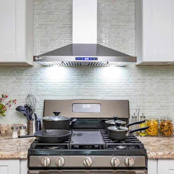 AKDY - 30 in. Convertible Kitchen Wall Mount Range Hood in Stainless Steel with LEDs, Touch Control and Carbon Filters