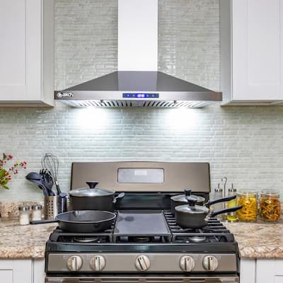 30 in. Convertible Kitchen Wall Mount Range Hood in Stainless Steel with LEDs, Touch Control and Carbon Filters