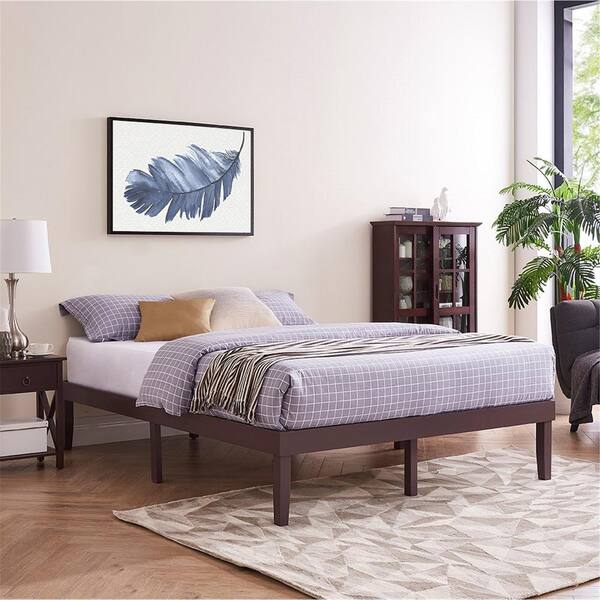 Naomi Home Espresso Solid Wood Full, Solid Wood Platform Bed Frame Full Length