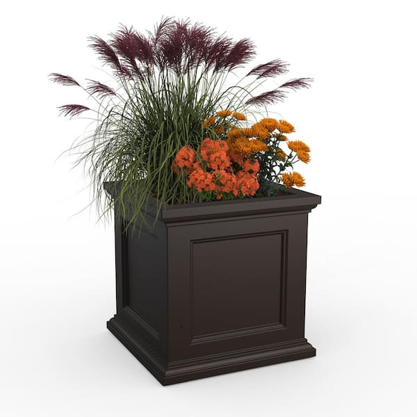 Fairfield 24in Espresso Square Resin Outdoor Self Watering Planter (24 in. L x 24 in. W x 24 in. H)