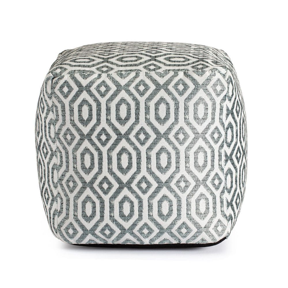 Zuma Teal 18 in. x 18 in. x 18 in. Teal and Ivory Pouf