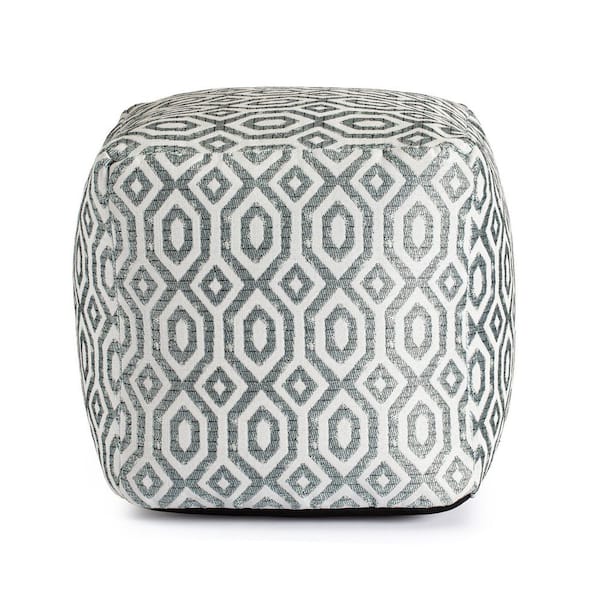 Anji Mountain Zuma Teal 18 in. x 18 in. x 18 in. Teal and Ivory Pouf