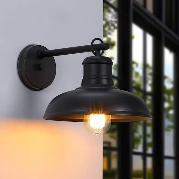 7.5 in. 1-Light Black Outdoor Hardwired Barn Wall Light Lantern Sconce with No Bulbs Included (2-Pack)