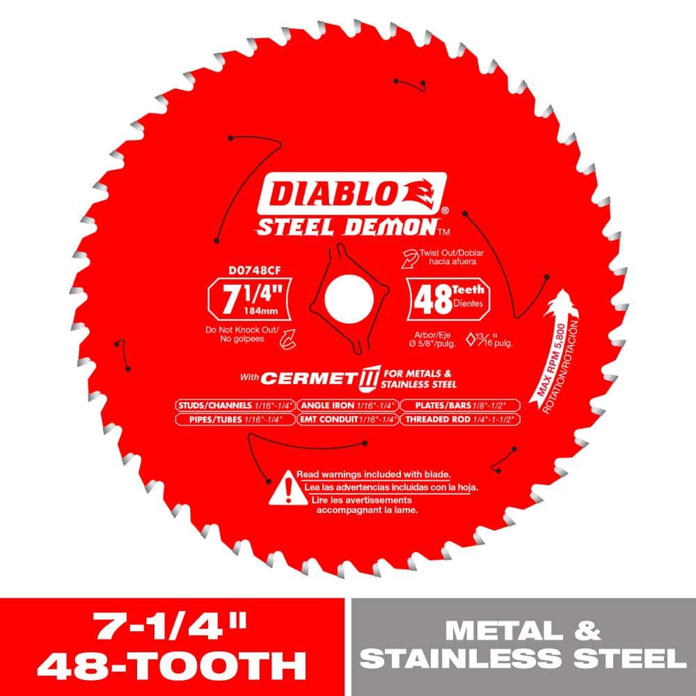 DIABLO Steel Demon 7-1/4 in. x 48-Tooth Cermet II Metals and Stainless Steel  Circular Saw Blade D0748CFR The Home Depot