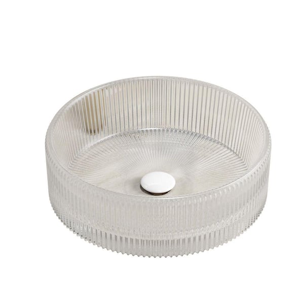 14 in. Vessel Bathroom Sink 14.17in Transparent Crystal Glass With Drain Stopper Without Overflow Hole