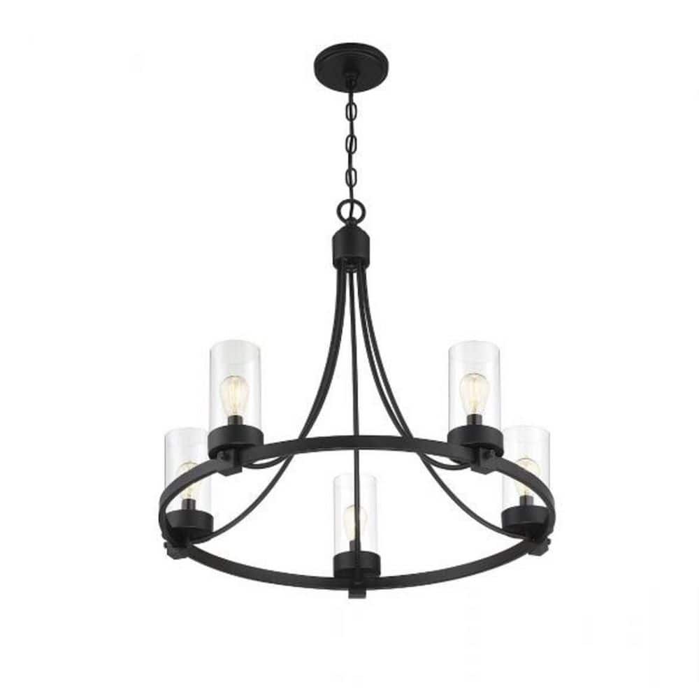 Matte Black Crystal 5-Light Candle Chandelier