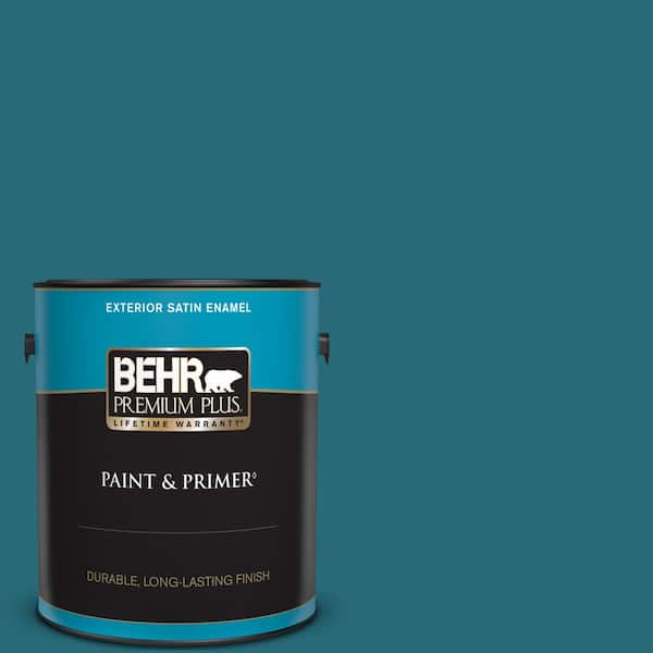 BEHR PREMIUM PLUS 1 gal. #M470-7 Blue Stream Satin Enamel Exterior Paint & Primer