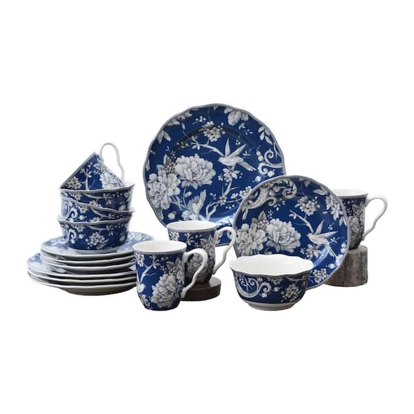 222 Fifth Adelaide 16-Piece Dark Blue Porcelain Dinnerware Set ...