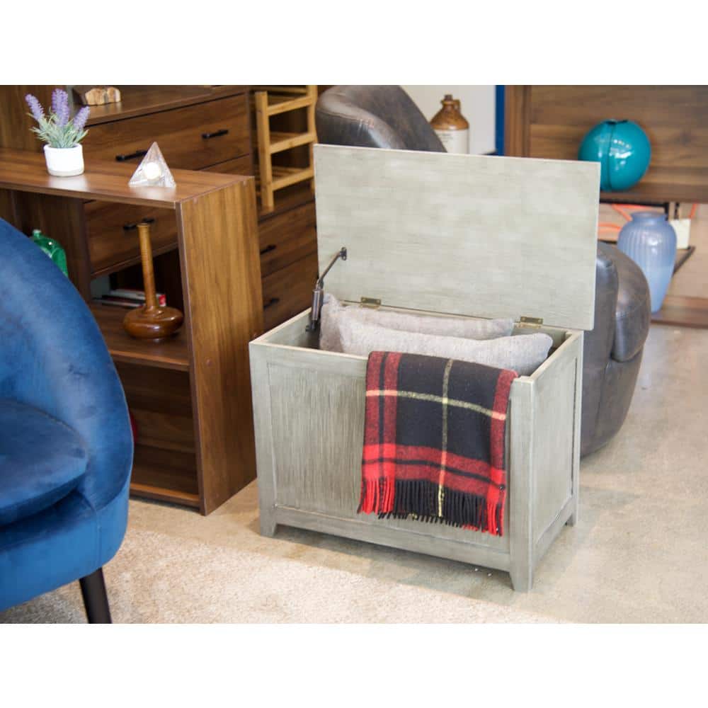 Brushed Gray Bamboo Storage Chest Bench with Safety Hinge