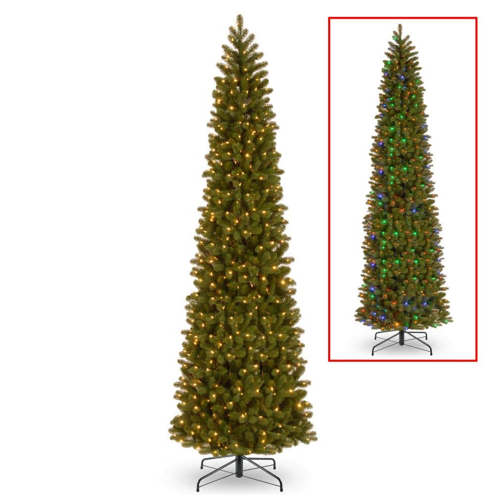 12' Green Douglas Fir Slim Artificial Christmas Tree with Dual Color LED Lights