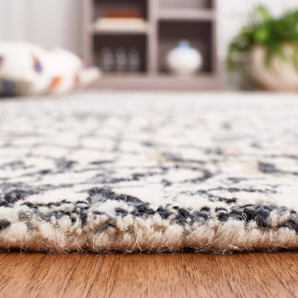 Hand-Tufted Ivory and Navy Wool 8' x 10' Abstract Rug
