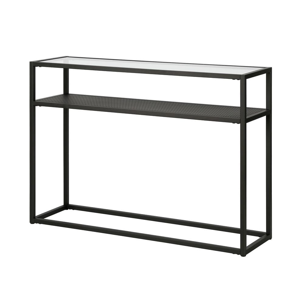 Nellie 42" Blackened Bronze Console Table with Metal Mesh Storage Shelf