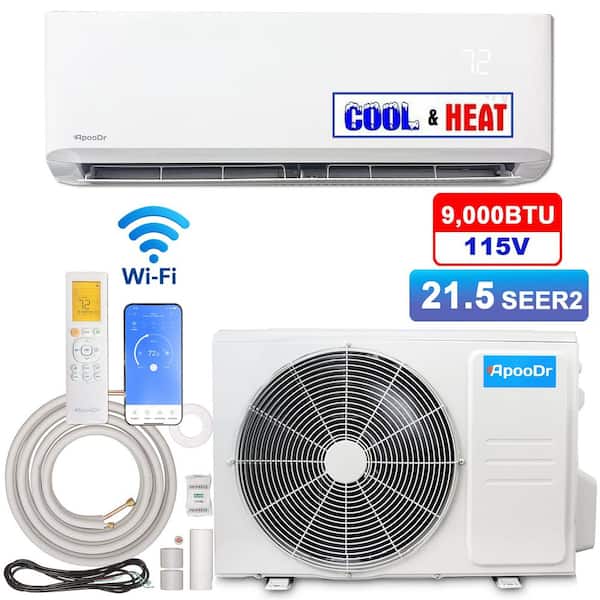 9,000 BTU 21.5 SEER2,115-Volt, 400-SqFt Inverter Wi-Fi Ductless Mini Split Air Conditioner with Heat Pump 16Ft Lineset