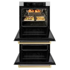 Autograph Edition 30 in. Professional Double Electric Wall Oven in Stainless Steel with Champagne Bronze Handles