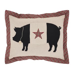 Cider Mill Khaki Red Black Primitive Pig 14 in. x 18 in. Throw Pillow