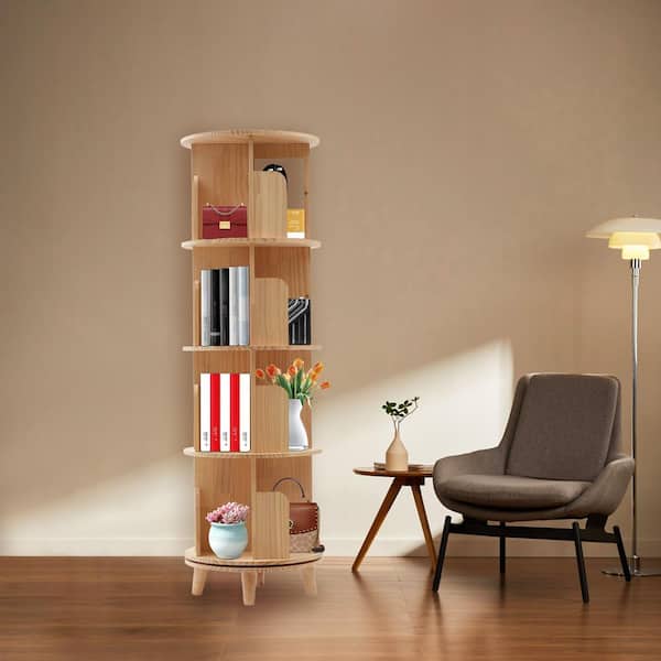 Rotating Bookcase Bookshelf Toy Storage Babyroom Hardwood Swivel Base 