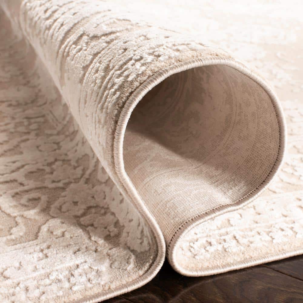 Ivory Floral Synthetic Runner Rug, 2'3" x 6'