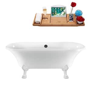 68 in. Acrylic Clawfoot Non-Whirlpool Bathtub in Glossy White with Matte Black Drain and Glossy White Clawfeet