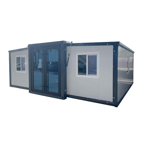 CALHOME 20 ft. x 19 ft. x 8 ft. Expandable Metal Storage Shed with Floor and Lockable Glass French Door and Windows (380sq.ft.)