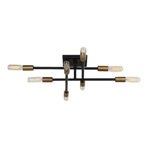 Lyrique 19.5 in. W x 4.75 in. H 8-Light Bronze with Brass Accents Semi-Flush Mount Ceiling Light with Open Bulbs