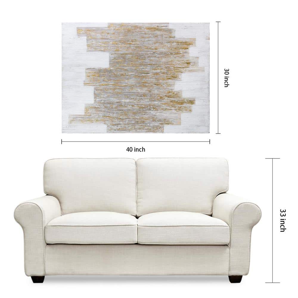 The City White and Gold Abstract Hand Painted Canvas Wall Art, 40" x 30"