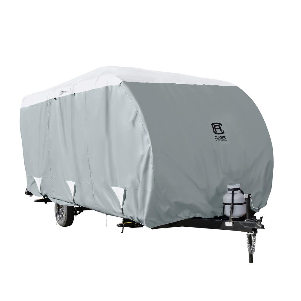 OverDrive PolyPRO3 254 in. L x 105 in. W x 93 in. H Deluxe Sloped Travel Trailer Cover in Grey/Snow White
