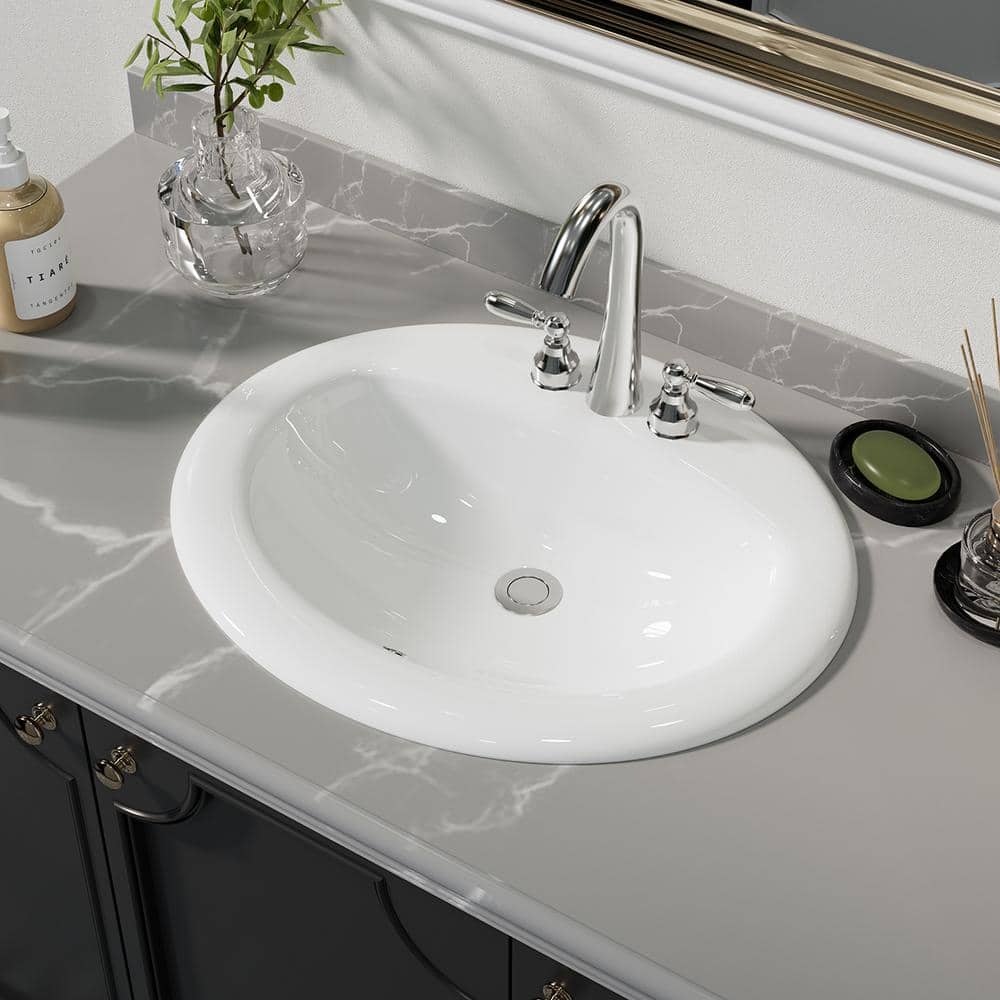 Santa Monica 20 in. Bathroom Sink in White Ceramic Oval Drop-in with Overfl