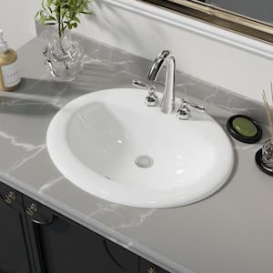 Santa Monica 20 in. Bathroom Sink in White Ceramic Oval Drop-in with Overflow and 4 in. Faucet Holes