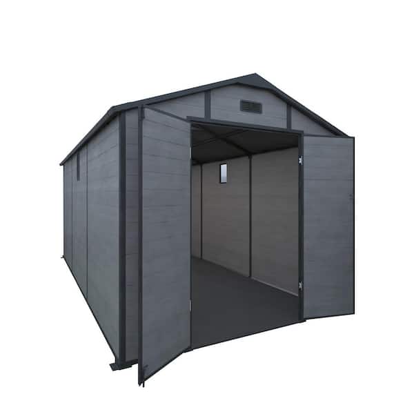 Outdoor Storage Shed 8 ft. W x 14 ft. D Lockable Resin Tool Shed with 2-Windows (100 sq. ft.)