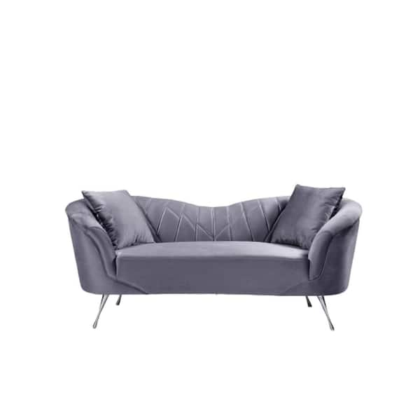 US Pride Furniture Gloria 70 in. Gray Velvet 2-Seat Chesterfield Loveseat