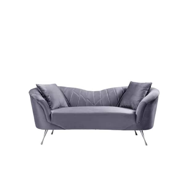 US Pride Furniture Flores 70 in. Gray Velvet 2-Seater Loveseat with Flared Arms