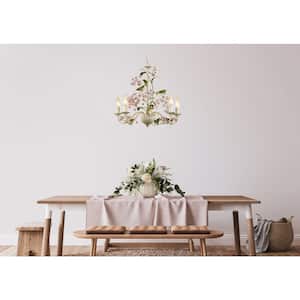 Grace 5-Light Chandelier for Hardwire or Plug-In Swag Installation, Antique Cream Finish with Hand-Painted Flowers