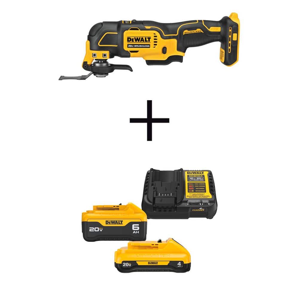 DEWALT ATOMIC 20V MAX Cordless Brushless Oscillating Multi Tool 1 20V 6.0Ah and 1 20V 4.0Ah Batteries and Charger DCS354BDCB246CK The Home Depot