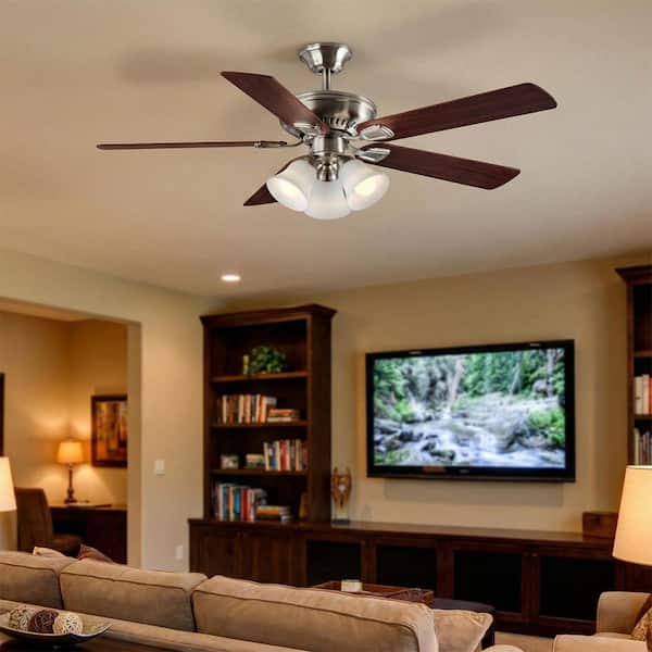 Hampton Bay Campbell 52 in. Indoor LED Brushed Nickel Ceiling Fan