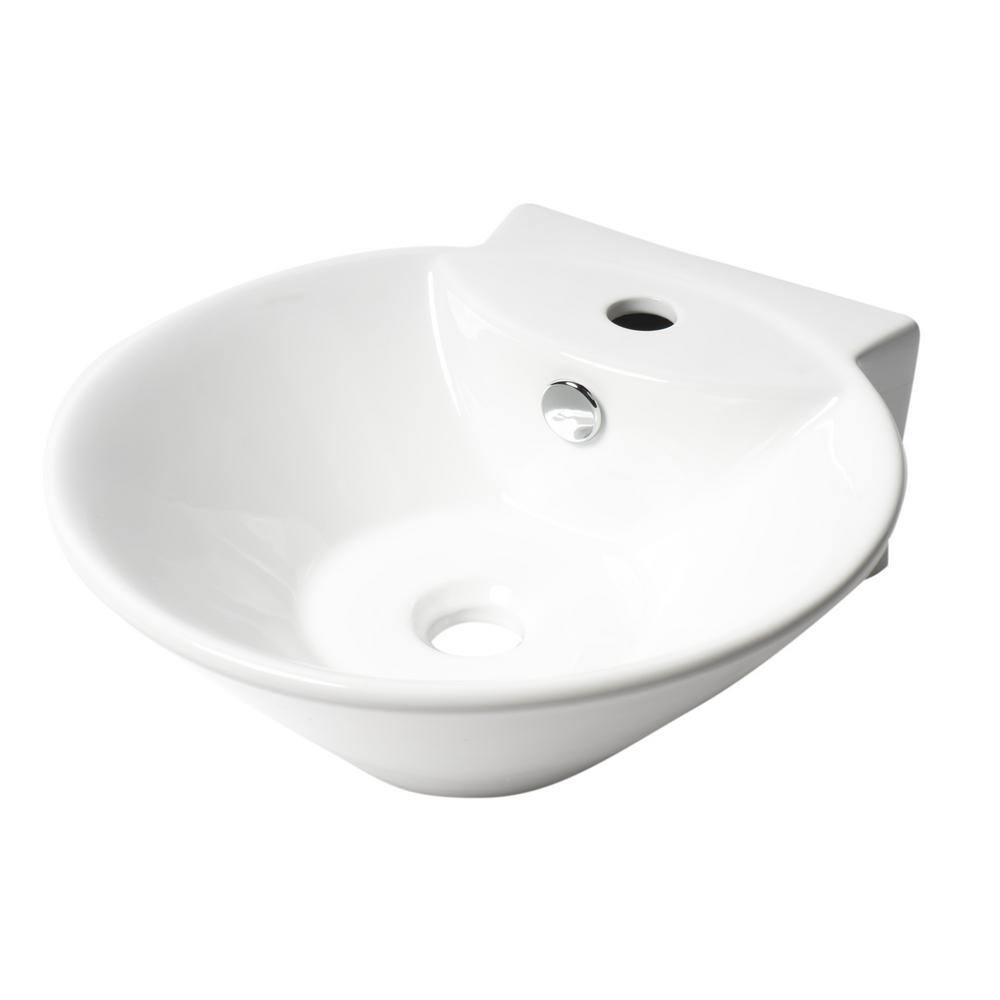 Compact White Ceramic Wall-Mount Bathroom Sink with Overflow