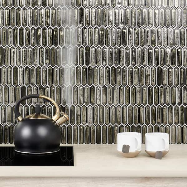 Fargin Platinum Moss Elongated Hexagon 12 in. x 10 in. x 7mm Polished Glass Mosaic Tile (0.82 sq. ft.)