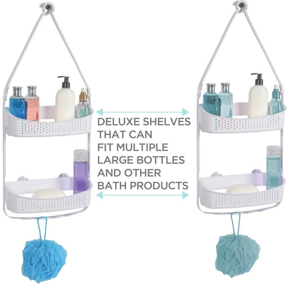 White Plastic Convertible Hanging Shower Organizer with Hooks