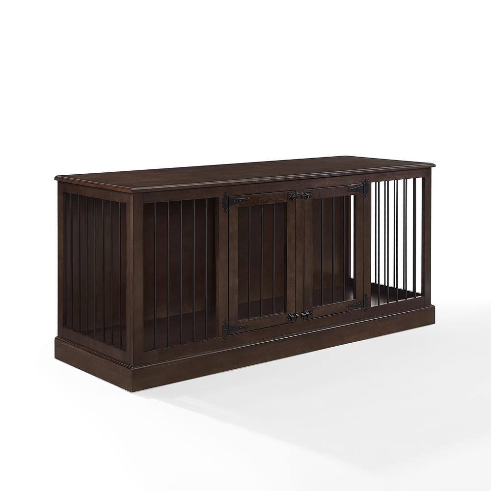 Winslow Large Dark Brown Wood and Steel Pet Crate Credenza